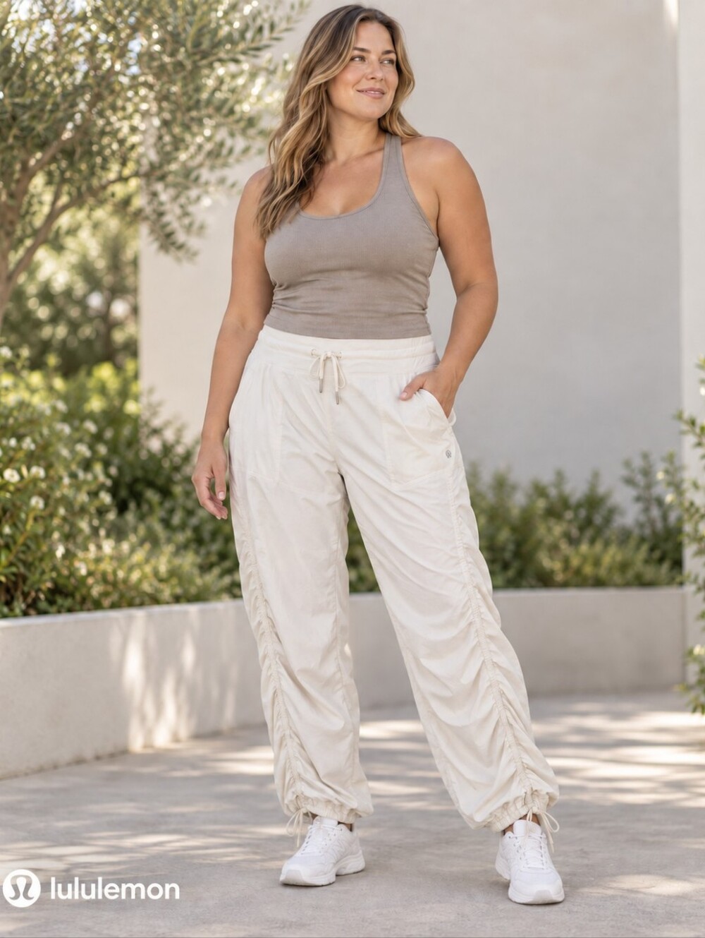 Lululemon Studio Pant II Lined White Ruched Pants Size 12